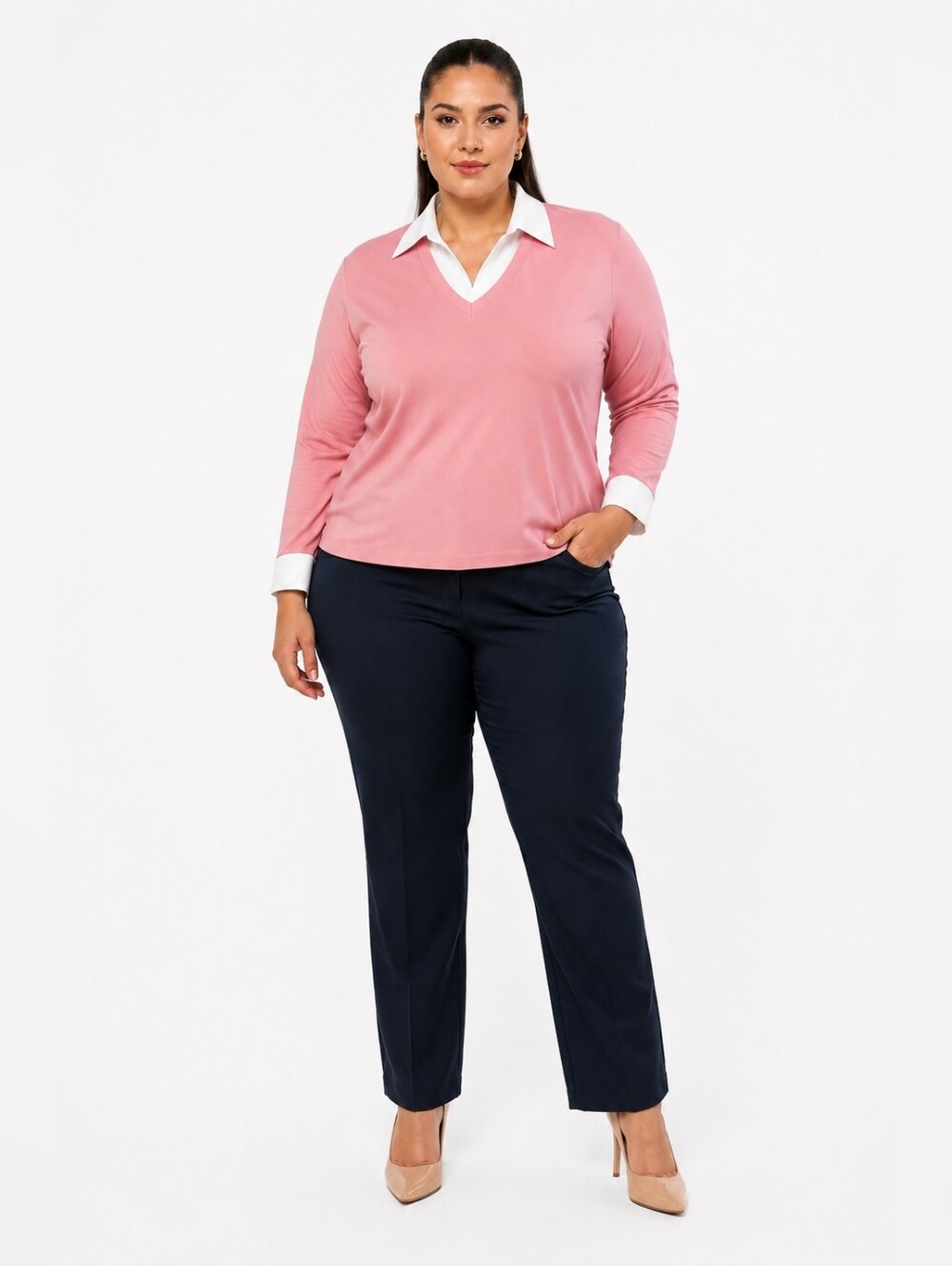 Karen Scott Pink Long Sleeve Layered Look Top XL.
